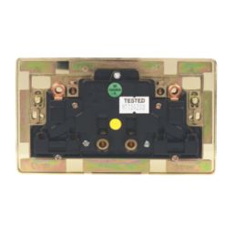 Crabtree Platinum 13A 2-Gang DP Switched Plug Socket Polished Brass  with Black Inserts