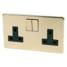 Crabtree Platinum 13A 2-Gang DP Switched Plug Socket Polished Brass  with Black Inserts