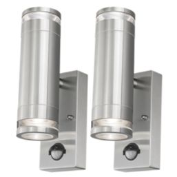 4lite Marinus Outdoor Bi-Directional Wall Light With PIR & Photocell Sensor Stainless Steel 2 Pack