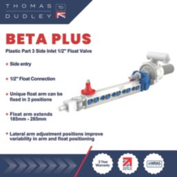 Thomas Dudley Ltd Plastic Part 3 Beta Plus Side-Inlet Float Valve 1/2"