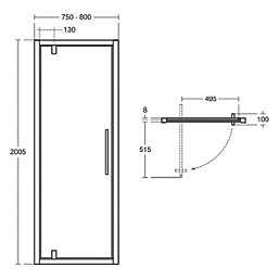 Ideal Standard I.life Framed Square Pivot Shower Door Silver 800mm x 2005mm
