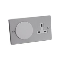 MagCharge  Raised Square with Qi2 Wireless Charging Socket 2-Gang 13Ah Unswitched Satin Chrome with Grey Inserts