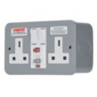 Contactum  13A 2-Gang 2-Pole Switched Metal Clad Passive RCD Socket with White Inserts