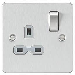 Knightsbridge  13A 1-Gang DP Switched Single Socket Brushed Chrome  with Colour-Matched Inserts