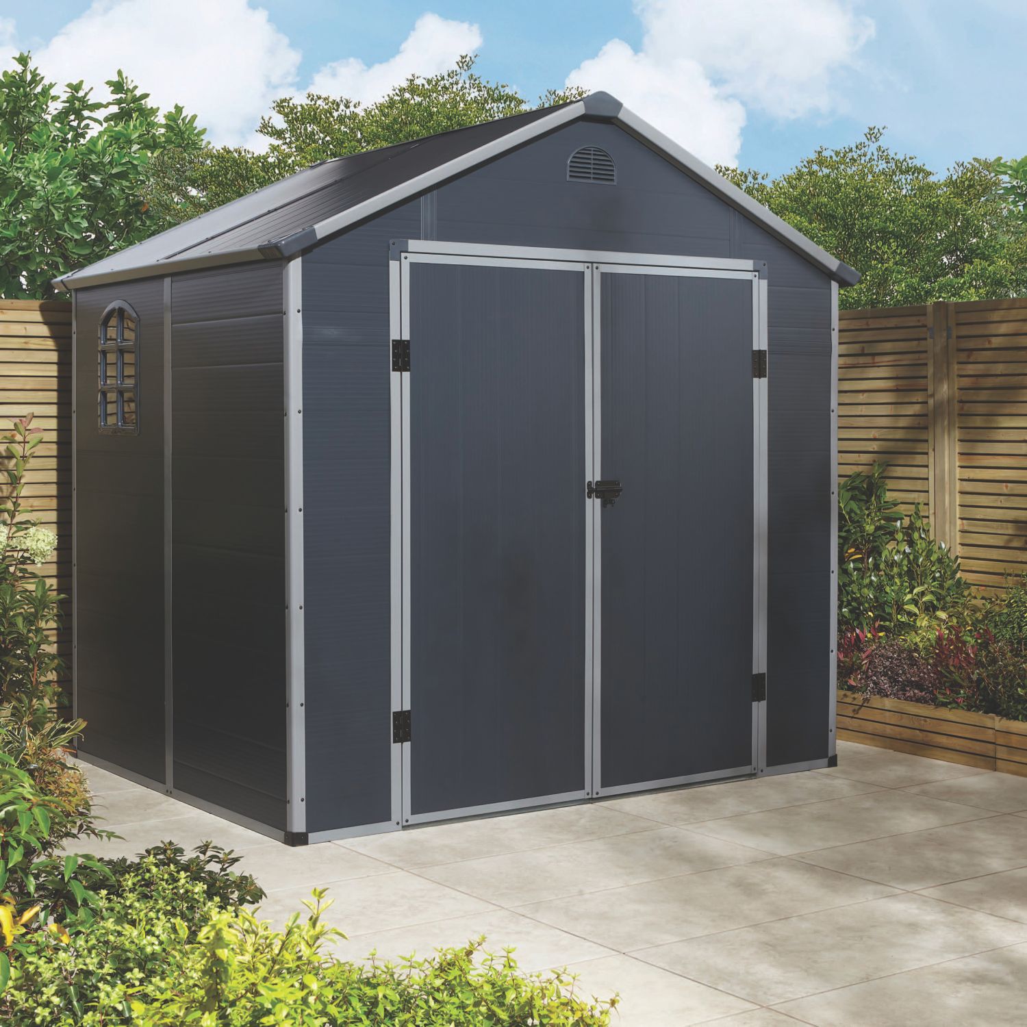 Rowlinson Airevale 7' 6" x 6' (Nominal) Apex Plastic Storage Shed Dark Grey (313CL)