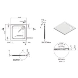 Essentials Rome Square Shower Tray Gloss 760mm x 760mm x 45mm