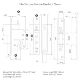 ERA  Satin Silver Euro Deadlock 76mm Case - 44mm Backset