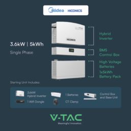 V-TAC 3.6kW Wall Mounted Single-Phase Hybrid Solar Inverter & Battery