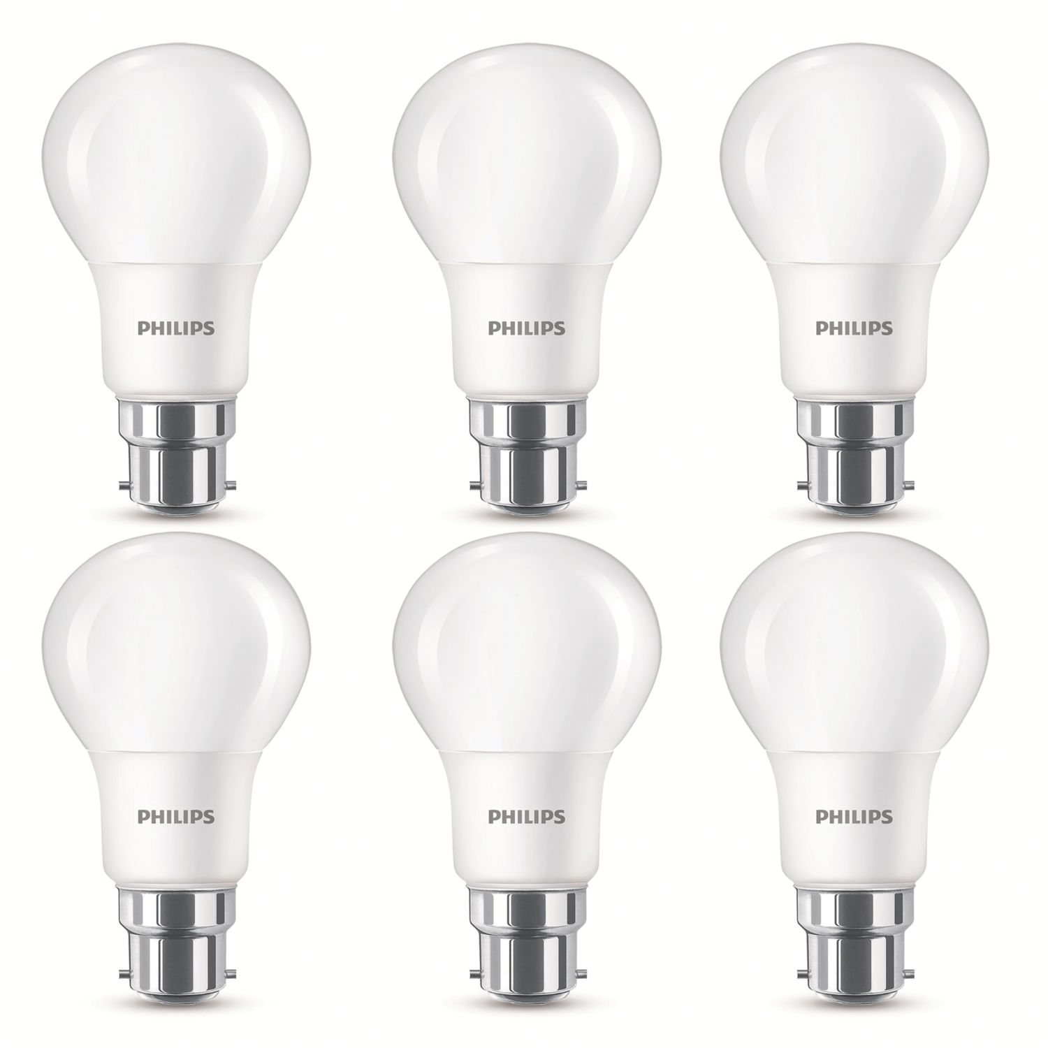 Philips B22 A60 LED Light Bulb 470lm 4.9W 6 Pack (314JC)