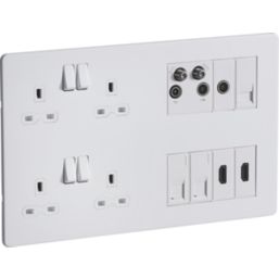 Knightsbridge SFR298MW 13A 4-Gang DP Combination Plate Matt White with White Inserts