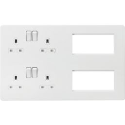 Knightsbridge SFR298MW 13A 4-Gang DP Combination Plate Matt White with White Inserts