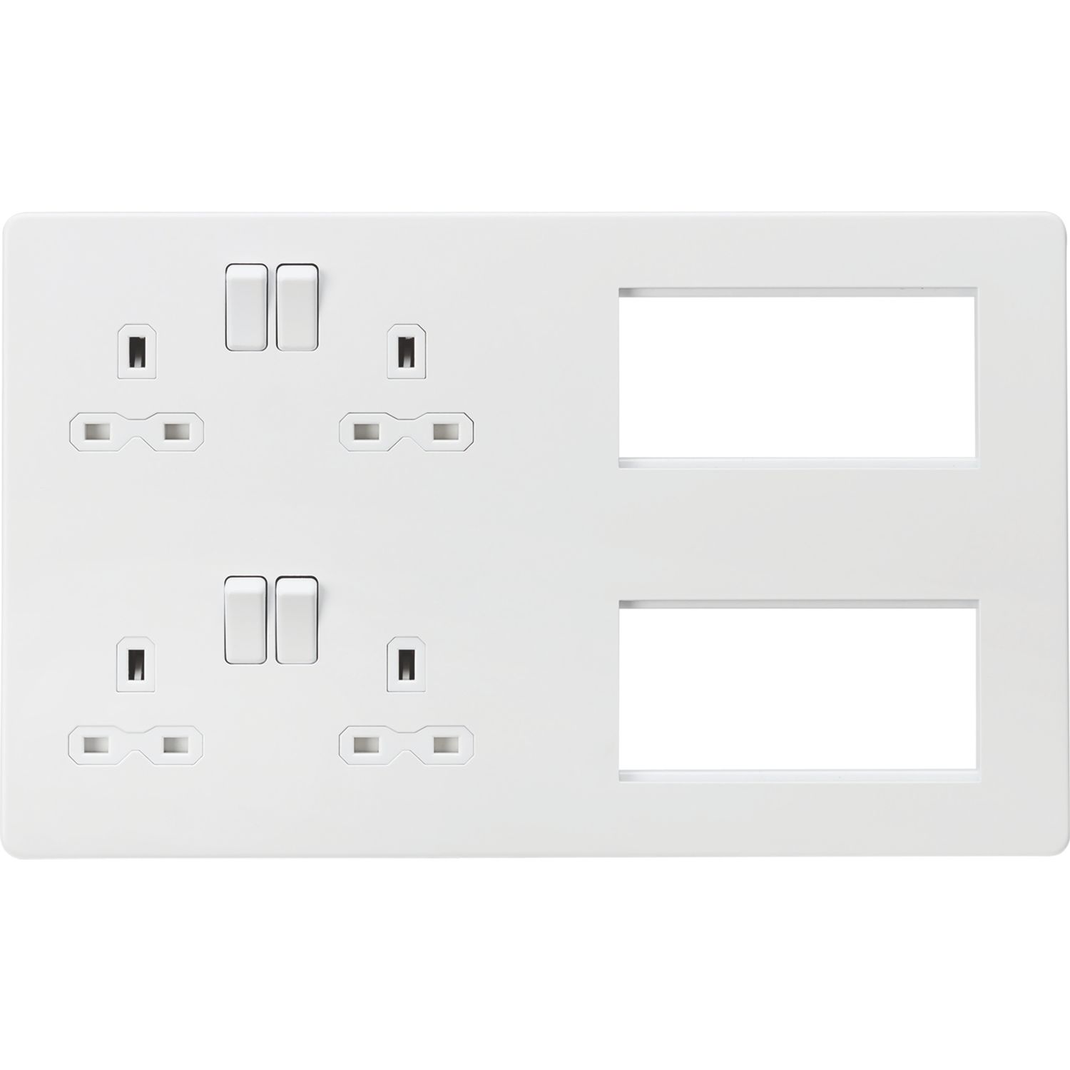 Knightsbridge SFR298MW 13A 4-Gang DP Combination Plate Matt White with White Inserts (314VF)