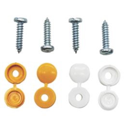Pearl Consumables  Slotted Self Tapping Yellow/White Number Plate Screws & Caps 4 Piece Set