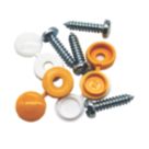 Pearl Consumables  Slotted Self Tapping Yellow/White Number Plate Screws & Caps 4 Piece Set
