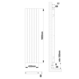 Flomasta  1800mm x 433mm 3091BTU White Vertical Designer Radiator