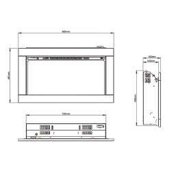 Be Modern Avella Black Nickel Remote Control Wall-Mounted Electric Inset Fire 860mm x 165mm x 491mm