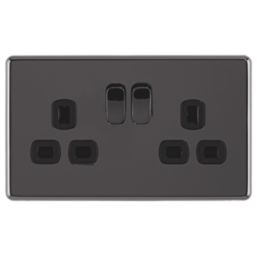Arlec  13A 2-Gang SP Switched Socket Black Nickel  with Black Inserts