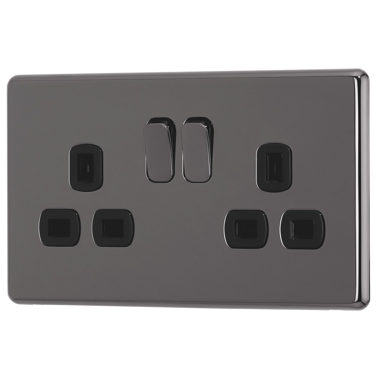 Arlec 13A 2-Gang SP Switched Socket Black Nickel with Black Inserts (315RU)