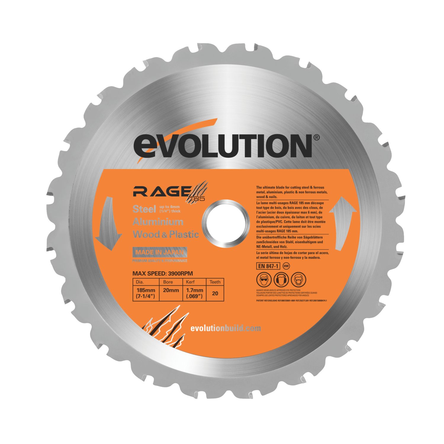 Evolution Wood/Metal/Plastic Circular Saw Blade 185mm x 20mm 20T (31656)