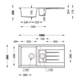 Swirl Erzen 1.5 Bowl  Grey Composite Sink 1000mm x 500mm
