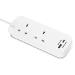 Masterplug 13A 2-Gang Unswitched  Travel Extension Lead (UK to EU) + 3.4A 2-Outlet Type A & C USB Charger White 0.45m