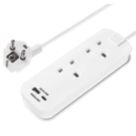Masterplug 13A 2-Gang Unswitched  Travel Extension Lead (UK to EU) + 3.4A 2-Outlet Type A & C USB Charger White 0.45m