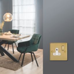 Varilight  13A 1-Gang 2-Pole Switched Socket Polished Brass  with White Inserts