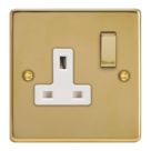 Varilight  13A 1-Gang 2-Pole Switched Socket Polished Brass  with White Inserts