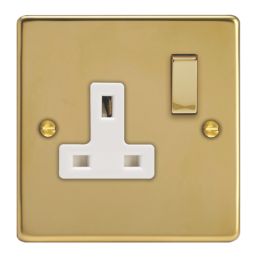 Varilight  13A 1-Gang 2-Pole Switched Socket Polished Brass  with White Inserts