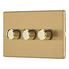 Contactum Lyric 3-Gang 2-Way  Dimmer Switch  Brushed Brass