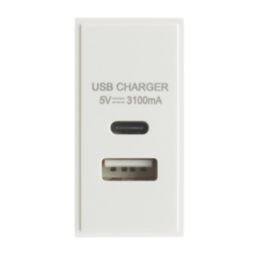 Contactum Media Modular 3.1A 15.5W 2-Outlet Type A & C USB Socket White