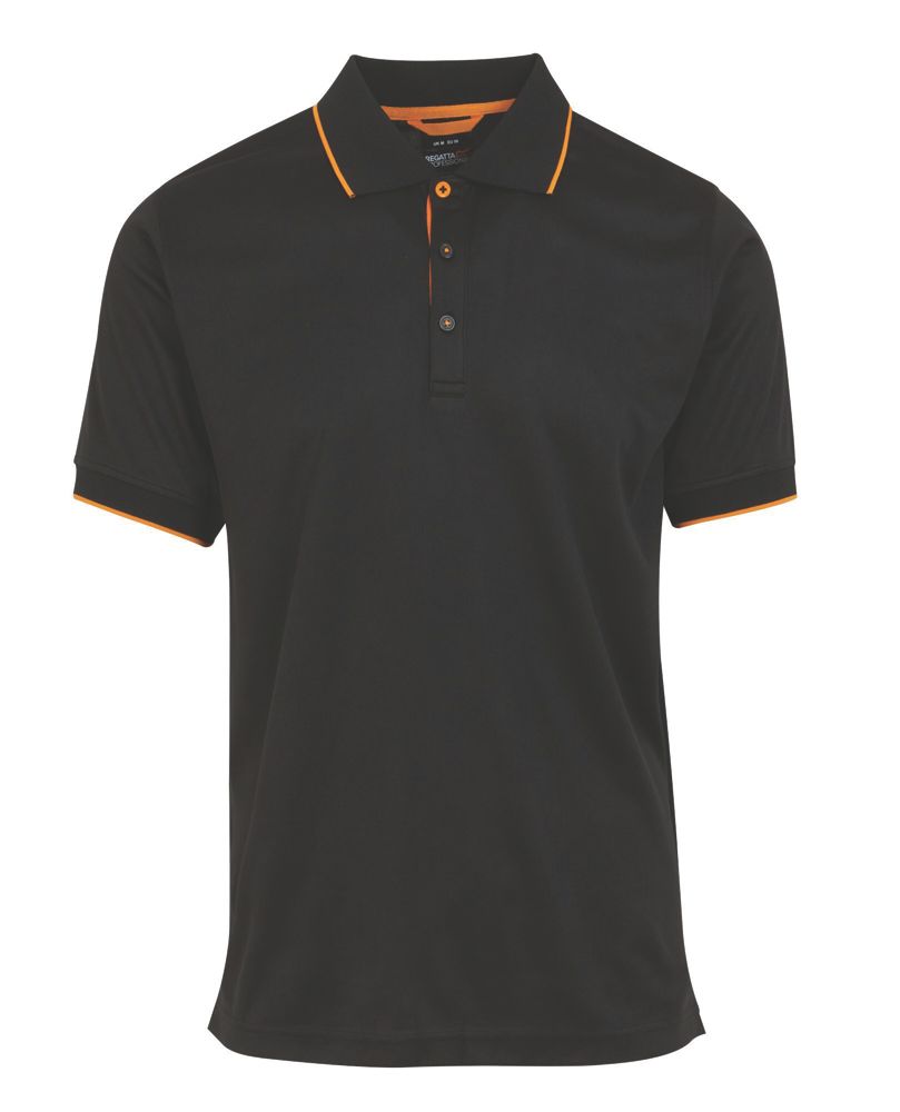 Regatta Navigate Short Sleeve Polo Shirt Black Orange Pop Large 41 5 Chest Screwfix