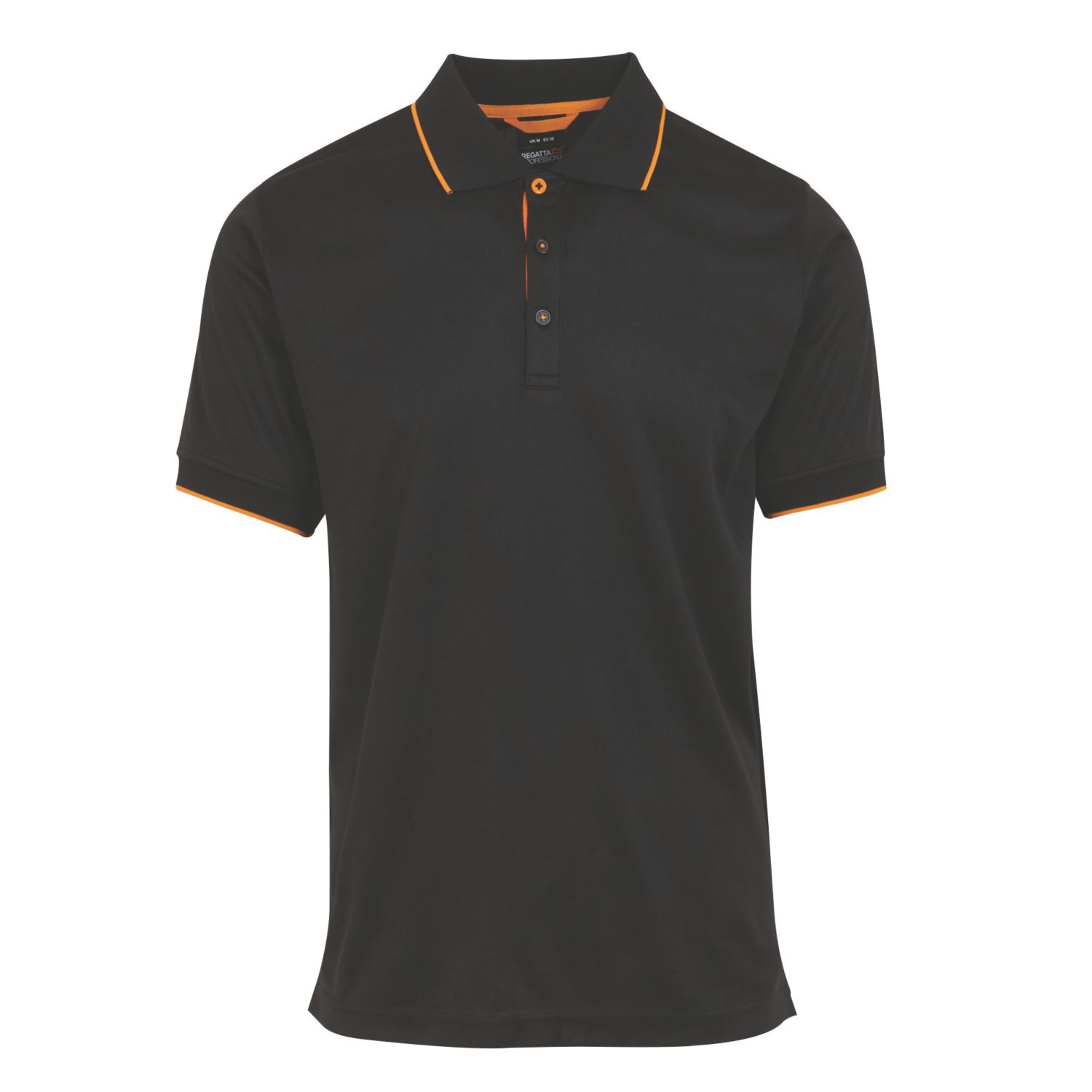 Regatta Navigate Short Sleeve Polo Shirt Black/Orange Pop Large 41.5" Chest (316TU)