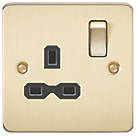 Knightsbridge FPR7000BB 13A 1-Gang DP Switched Single Socket Brushed Brass  with Black Inserts