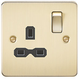 Knightsbridge  13A 1-Gang DP Switched Single Socket Brushed Brass  with Black Inserts