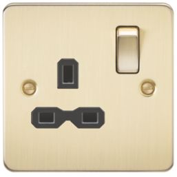 Knightsbridge  13A 1-Gang DP Switched Single Socket Brushed Brass  with Black Inserts
