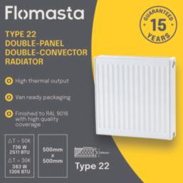 Flomasta 500mm x 500mm 2511BTU White Type 22 Convector Radiator