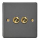 Varilight  10A 2-Gang 2-Way Light Switch  Graphite Grey with Colour-Matched Inserts