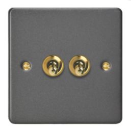 Varilight  10A 2-Gang 2-Way Light Switch  Graphite Grey with Colour-Matched Inserts