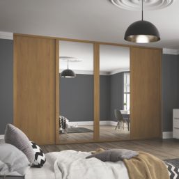 Spacepro Shaker 4-Door Sliding Wardrobe Door Kit Oak Frame Oak / Mirror Panel 2290mm x 2260mm