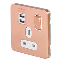 Schneider Electric Lisse Deco 13A 1-Gang SP Switched Socket + 2.1A 2-Outlet Type A USB Charger Copper with White Inserts