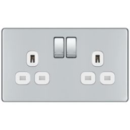 Refurb LAP  13A 2-Gang DP Switched Sockets Polished Chrome  with White Inserts 5 Pack