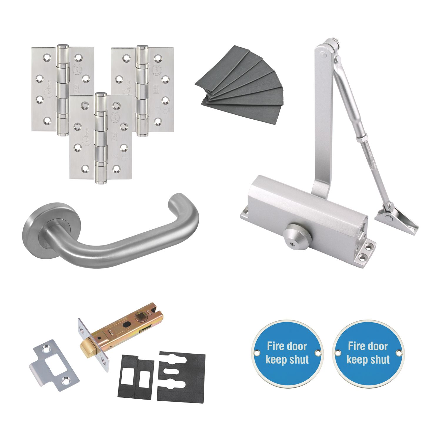 Smith & Locke Fire Rated Lever on Rose Door Kit Set Satin Silver (317PC)