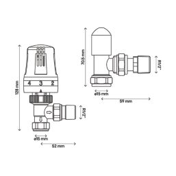1/2" x 15mm White/Chrome Angled & L/S Modern Thermostatic Radiator Valve & Lockshield