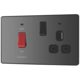 British General Evolve 45A 2-Gang 2-Pole Cooker Switch & 13A DP Switched Socket Polished Black with LED with Black Inserts