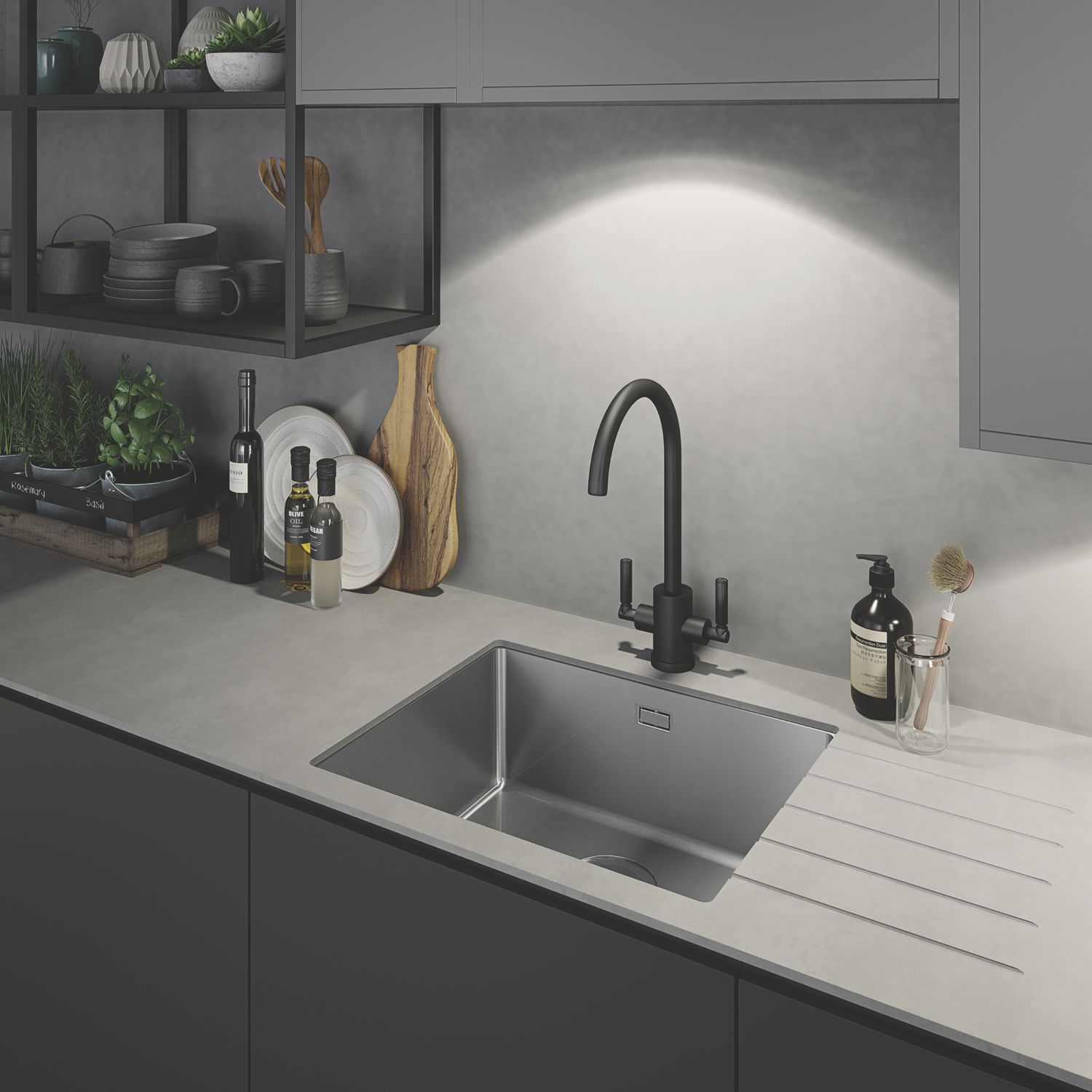 Abode Matrix 1 Bowl Stainless Steel Undermount & Inset Kitchen Sink 540mm x 440mm (318RK)