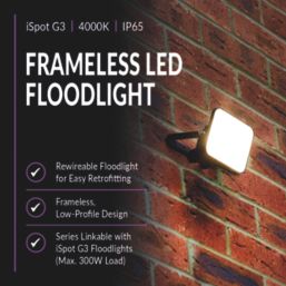 Brackenheath iSpot G3 Frameless Indoor & Outdoor LED Floodlight Black 20W 2200lm