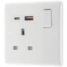 British General 800 Series 13A 1-Gang SP Switched Socket + 3A 18W 2-Outlet Type A & C USB Charger White