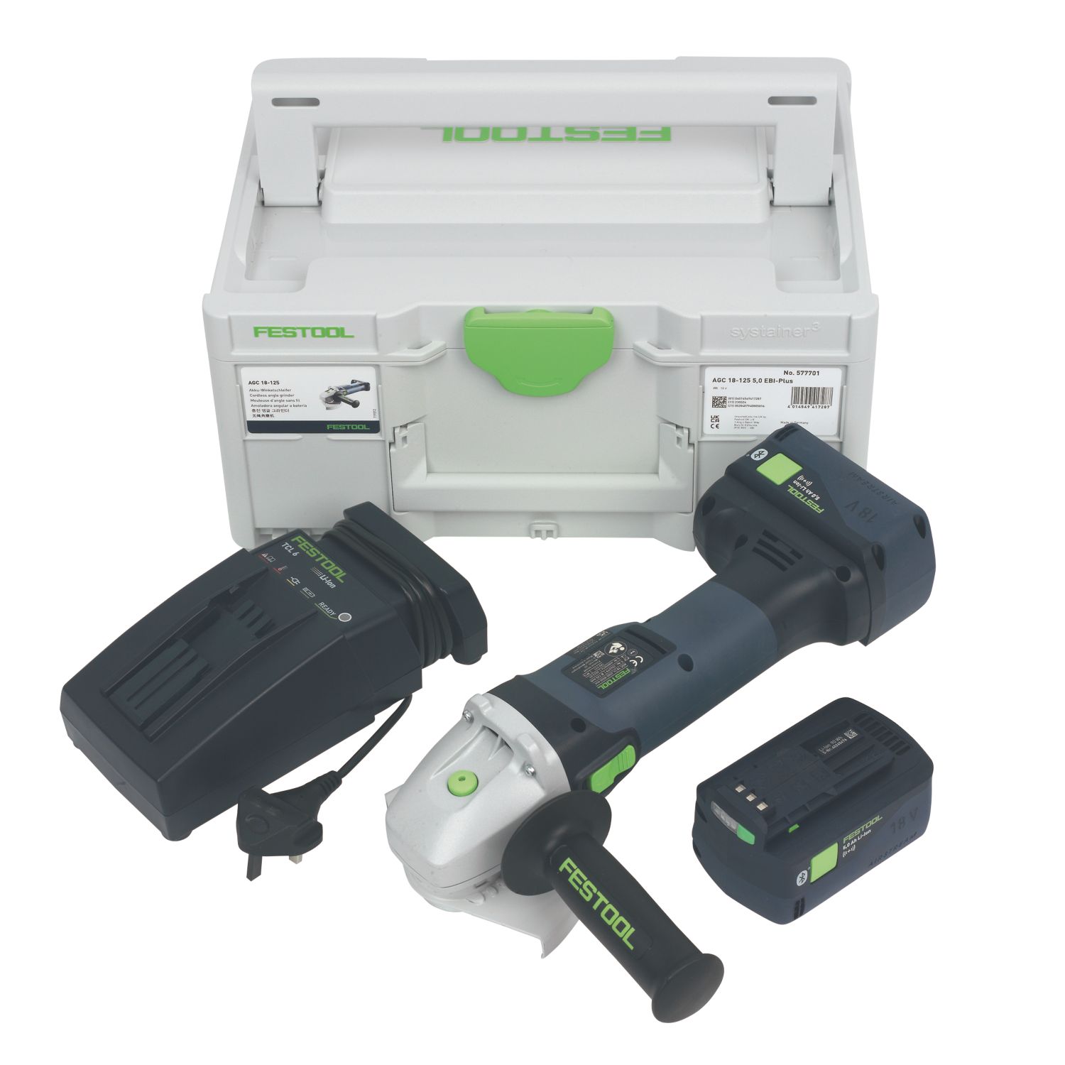 Festool AGC 18-125 EBI-Plus 18V 2 x 5.0Ah Li-Ion Airstream 5" Brushless Cordless Angle Grinder (320HM)