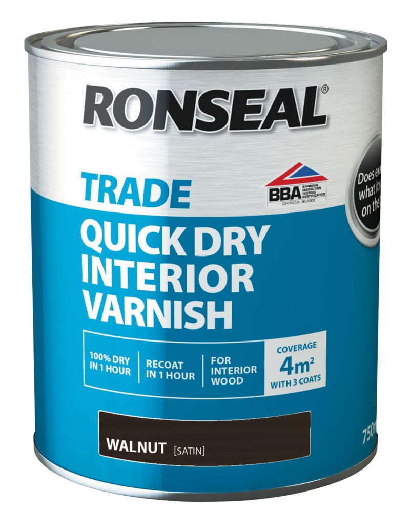 Ronseal Trade Quick-Dry Interior Varnish Satin Walnut 750ml - 5